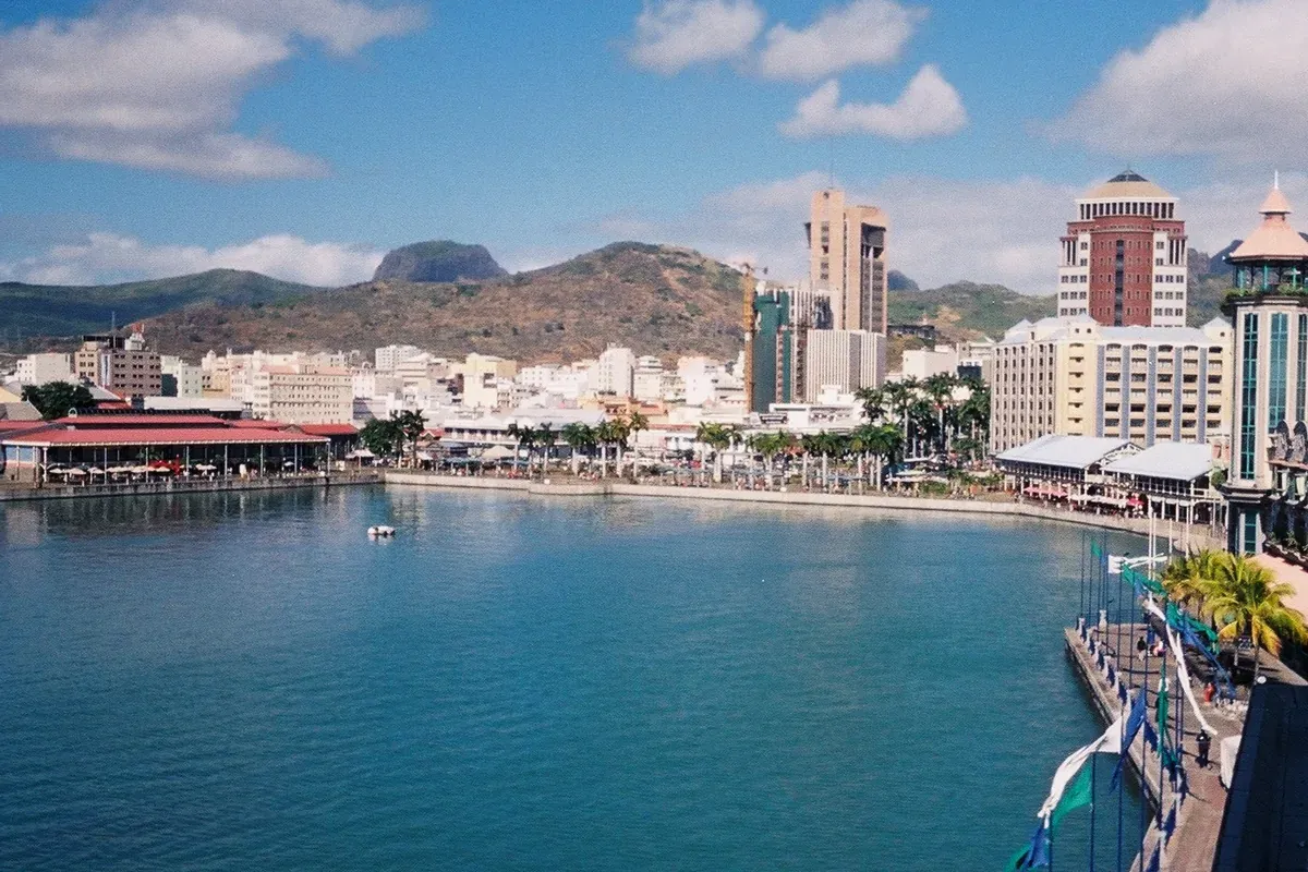 Port Louis from the Caudan Waterfront, Mauritius, with the mountains behind