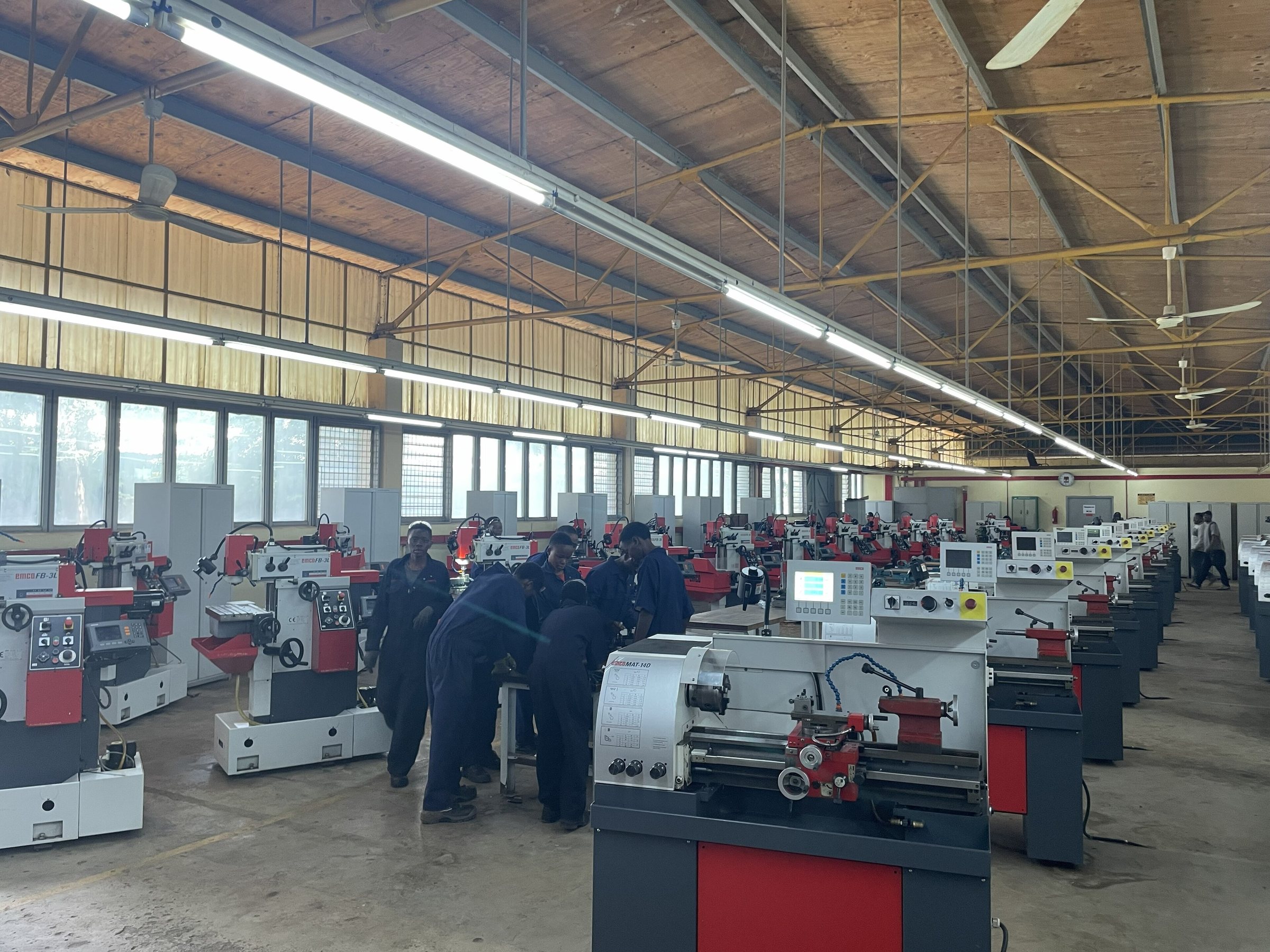 Rows of lathes in a mechanical engineering workshop